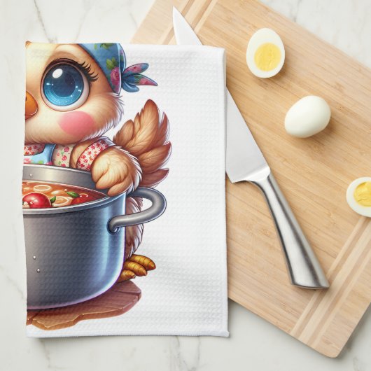 Niedliches Hühnerkochen auf Stove Geschirrtuch (Viertel Falte)