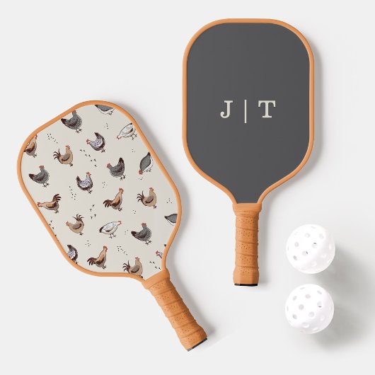 Niedliches Hühnermuster Monogramm Pickleball Schläger
