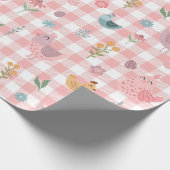 Niedliches Hühnerpeach Gingham Wrapping Paper Geschenkpapier (Ecke)