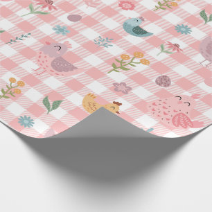 Niedliches Hühnerpeach Gingham Wrapping Paper Geschenkpapier