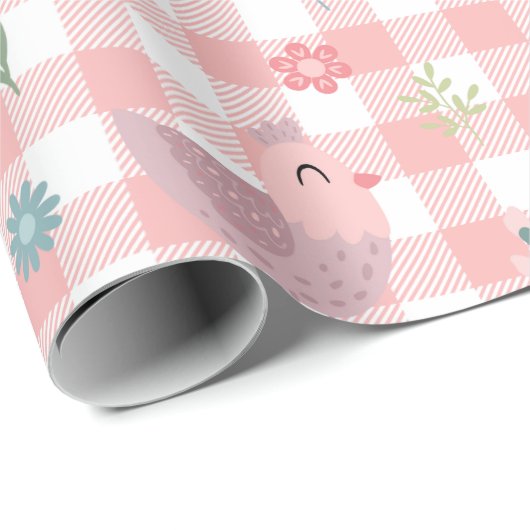 Niedliches Hühnerpeach Gingham Wrapping Paper Geschenkpapier (Rolleneckpunkt)