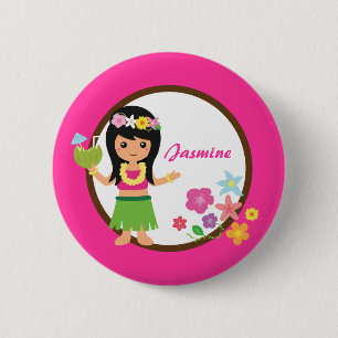 Niedliches Hula Mädchen hawaiisches Luau Themed Button