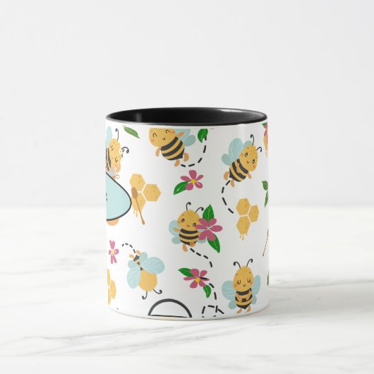 Niedliches Hummelmuster und Honigmuster mit Namen Tasse (Zentrum)