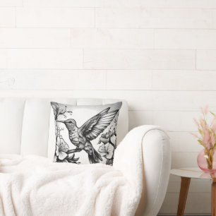 Niedliches Hummingbird Black & White Designer Kiss Kissen