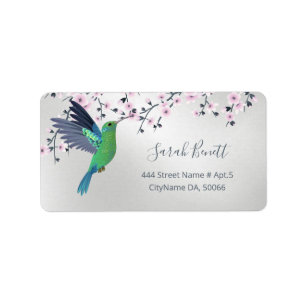 Niedliches Hummingbird Cherry Blossom Grünes Silbe Adressaufkleber