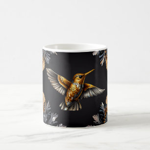 Niedliches Hummingbird Gold & Sliver Blume Hinterg Kaffeetasse