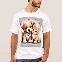 Niedliches Hund und Katze in Liebe T-Shirt