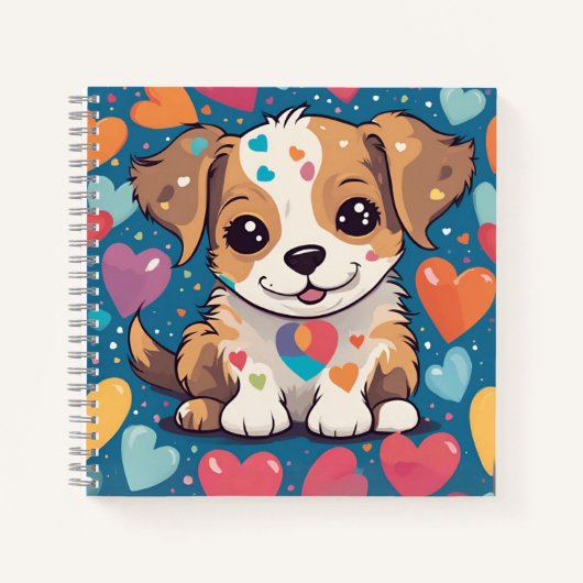 "Niedliches Hundeheft mit Herz im Hintergrund Notizblock (Vorderseite)