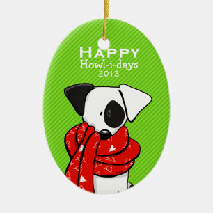 Niedliches Hunderotes Schal-Weihnachtsmoderner Keramikornament