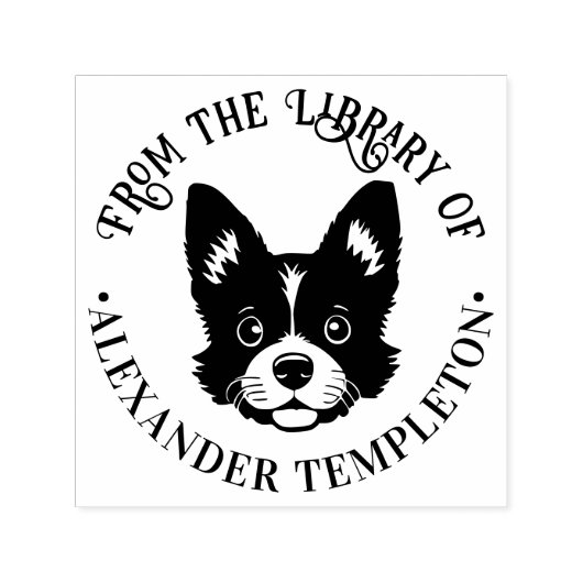 Niedliches Hundeschema "From the Library" Buchname Permastempel (Design)