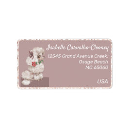 Niedliches Hundeschmädchen Herz und Rose - romanti Adressaufkleber
