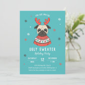 Niedliches Hundezeichen Ugly Sweater Party Einladung (Stehend Vorderseite)