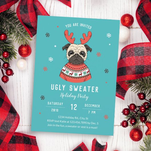 Niedliches Hundezeichen Ugly Sweater Party Einladung