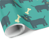 Niedliches Hundsmuster mit Knochen auf grünem Hint Geschenkpapier (Rolleneckpunkt)