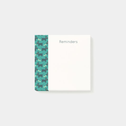 Niedliches Hundsmuster mit Knochen auf grünem Hint Post-it Klebezettel (Vorderseite)