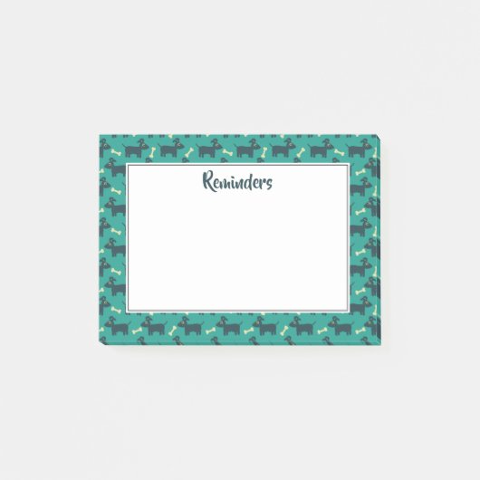Niedliches Hundsmuster mit Knochen auf grünem Hint Post-it Klebezettel (Vorderseite)