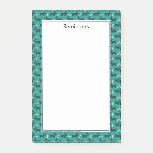 Niedliches Hundsmuster mit Knochen auf grünem Hint Post-it Klebezettel (Vorderseite)