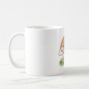 Niedliches hüpfendes Kaninchen unter dem Regenboge Kaffeetasse