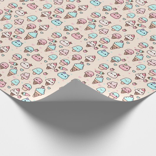 Niedliches Ice Cream Muster Minimale Pastellfarben Geschenkpapier (Ecke)