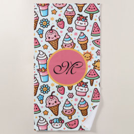 Niedliches IceCream-Muster personalisiert Monogram Strandtuch