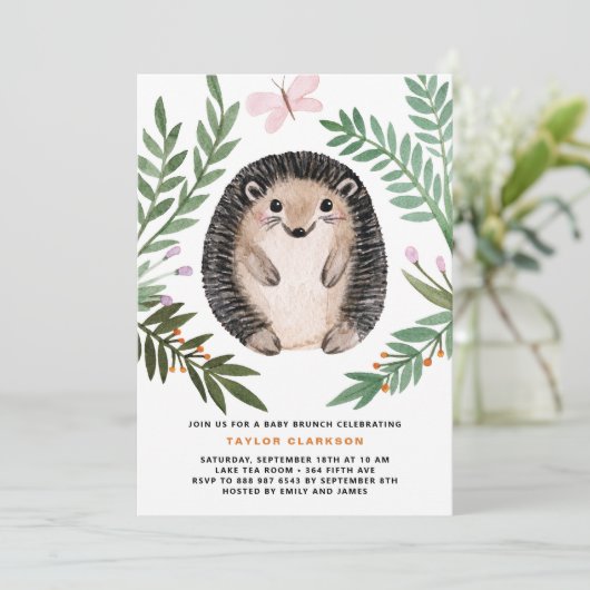 Niedliches Igel Wasserfarbe Kinderdusche Brunch Einladung (Stehend Vorderseite)