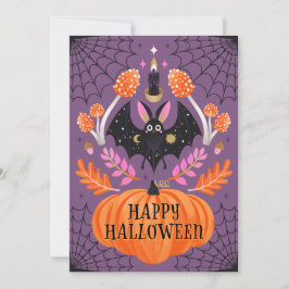 Niedliches Illustriertes Bat Happy Halloween Feiertagskarte