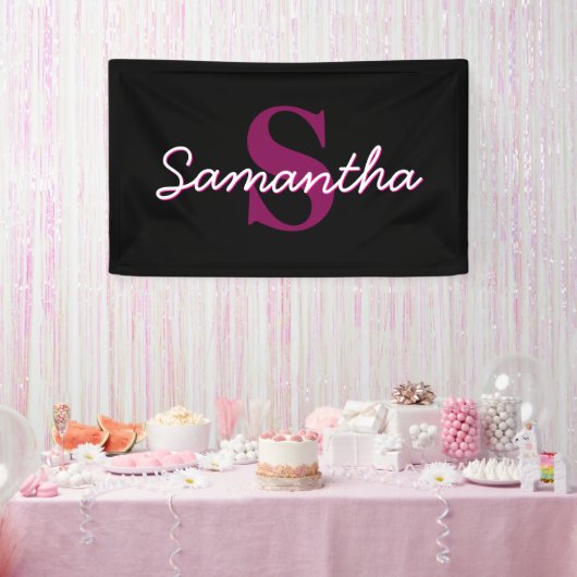 Niedliches individuell anpassbares rosa und schwar banner (Party)