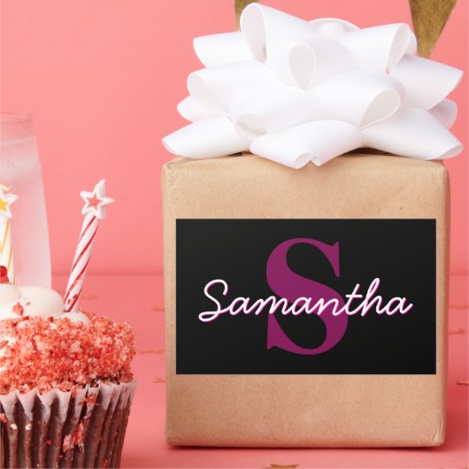 Niedliches individuell anpassbares rosa und schwar rechteckiger aufkleber (Party)