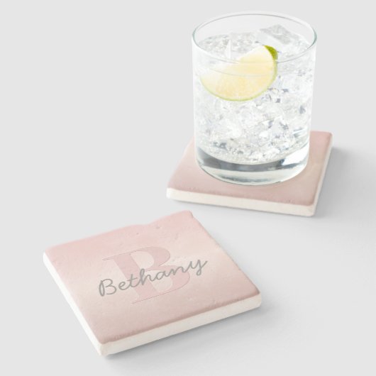 Niedliches individuell anpassbares rosafarbenes Mo Steinuntersetzer (Seitenansicht)