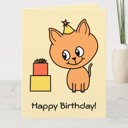 Niedliches Ingwer-Kätzchen, das einen Karte (Vorderseite)