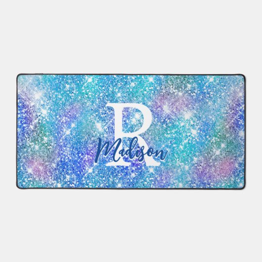 Niedliches Iridescent unicorblau pink Glitzer Mono Schreibtischunterlage (Vorderseite)