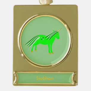 Niedliches Irish Green und Gold Unicorn Custom Banner-Ornament Gold