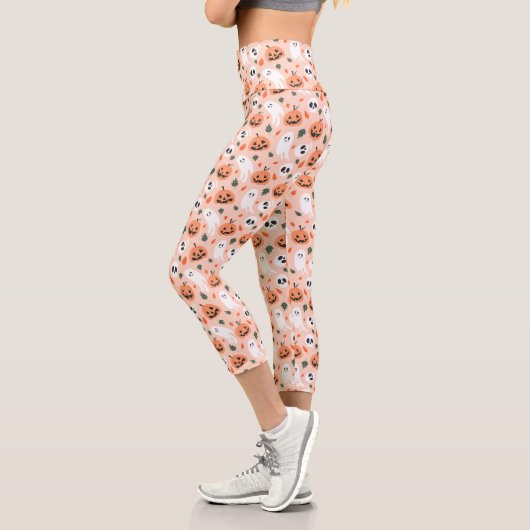 Niedliches Jack-O-Lantern- und Ghost-Muster Capri Leggings (Links)