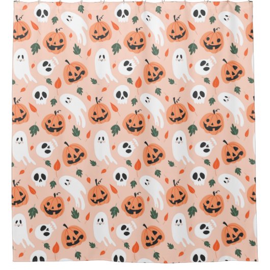 Niedliches Jack-O-Lantern- und Ghost-Muster Duschvorhang (Vorderseite)