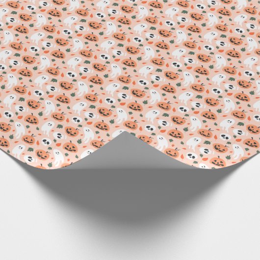 Niedliches Jack-O-Lantern- und Ghost-Muster Geschenkpapier (Ecke)