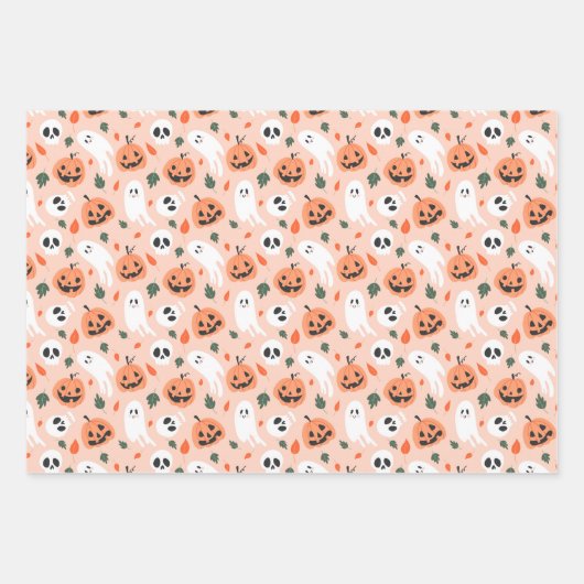 Niedliches Jack-O-Lantern- und Ghost-Muster Geschenkpapier Set (Vorderseite 3)