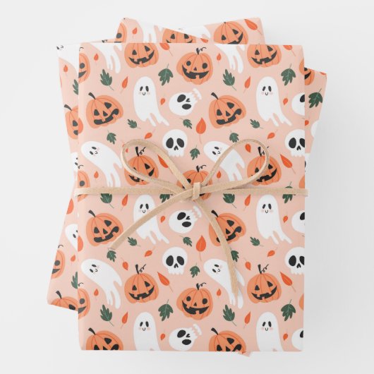 Niedliches Jack-O-Lantern- und Ghost-Muster Geschenkpapier Set (Beispiel)