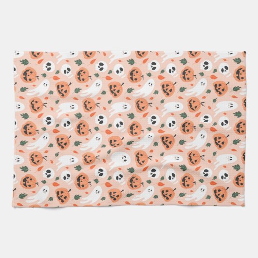 Niedliches Jack-O-Lantern- und Ghost-Muster Geschirrtuch (Horizontal)