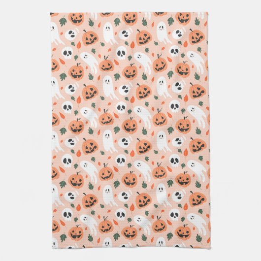 Niedliches Jack-O-Lantern- und Ghost-Muster Geschirrtuch (Vertikal)