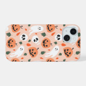 Niedliches Jack-O-Lantern- und Ghost-Muster iPhone 15 Hülle (Rückseite (Horizontal))