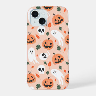 Niedliches Jack-O-Lantern- und Ghost-Muster iPhone 15 Hülle