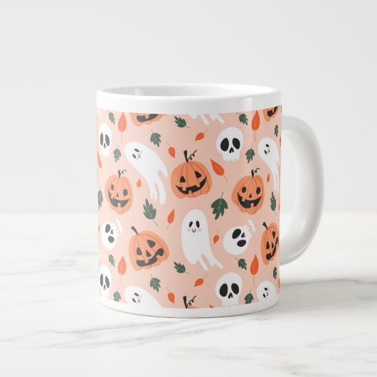 Niedliches Jack-O-Lantern- und Ghost-Muster Jumbo-Tasse (Vorderseite Rechts)