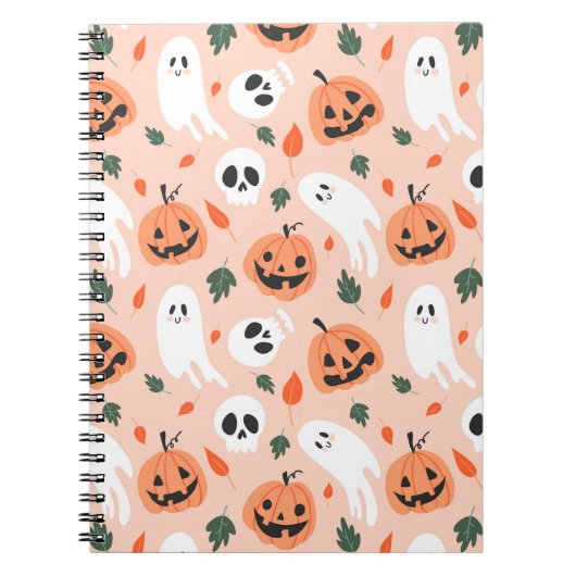 Niedliches Jack-O-Lantern- und Ghost-Muster Notizblock (Vorderseite)