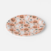 Niedliches Jack-O-Lantern- und Ghost-Muster Pappteller (Schrägansicht)