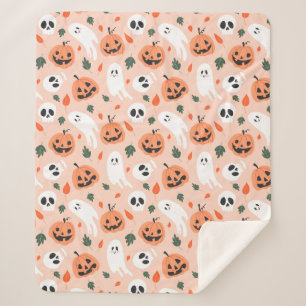 Niedliches Jack-O-Lantern- und Ghost-Muster Sherpadecke