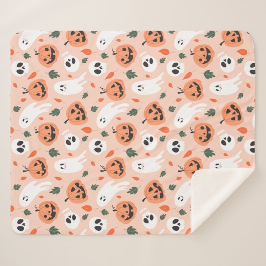 Niedliches Jack-O-Lantern- und Ghost-Muster Sherpadecke (Vorderseite (Horizontal))