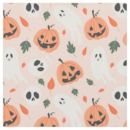 Niedliches Jack-O-Lantern- und Ghost-Muster Stoff (Nahaufnahme)