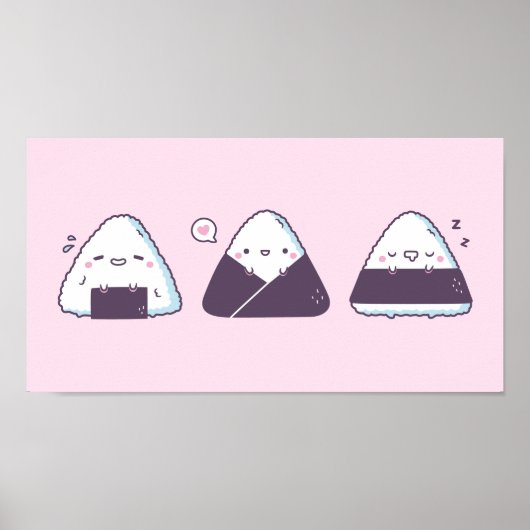 Niedliches japanisches Essen Onigiri Doodles Funny Poster (Vorne)