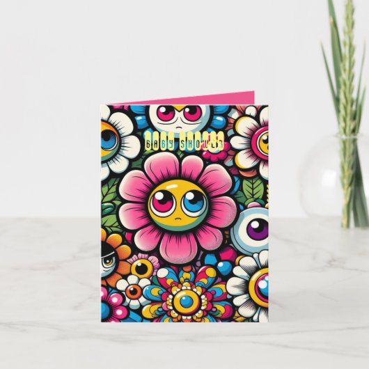 niedliches japanisches Floral mit Gesichtern mit B Einladung (Vorderseite)