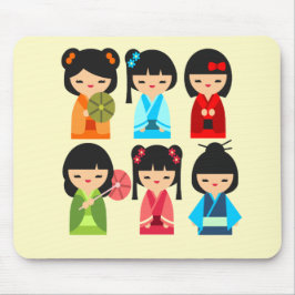 Niedliches japanisches Kokeshi-Puppsmuster Mousepad